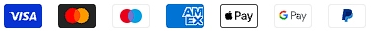 Visa, Mastercard, Maestro, American Express, Apple Pay, Google Pay et PayPal