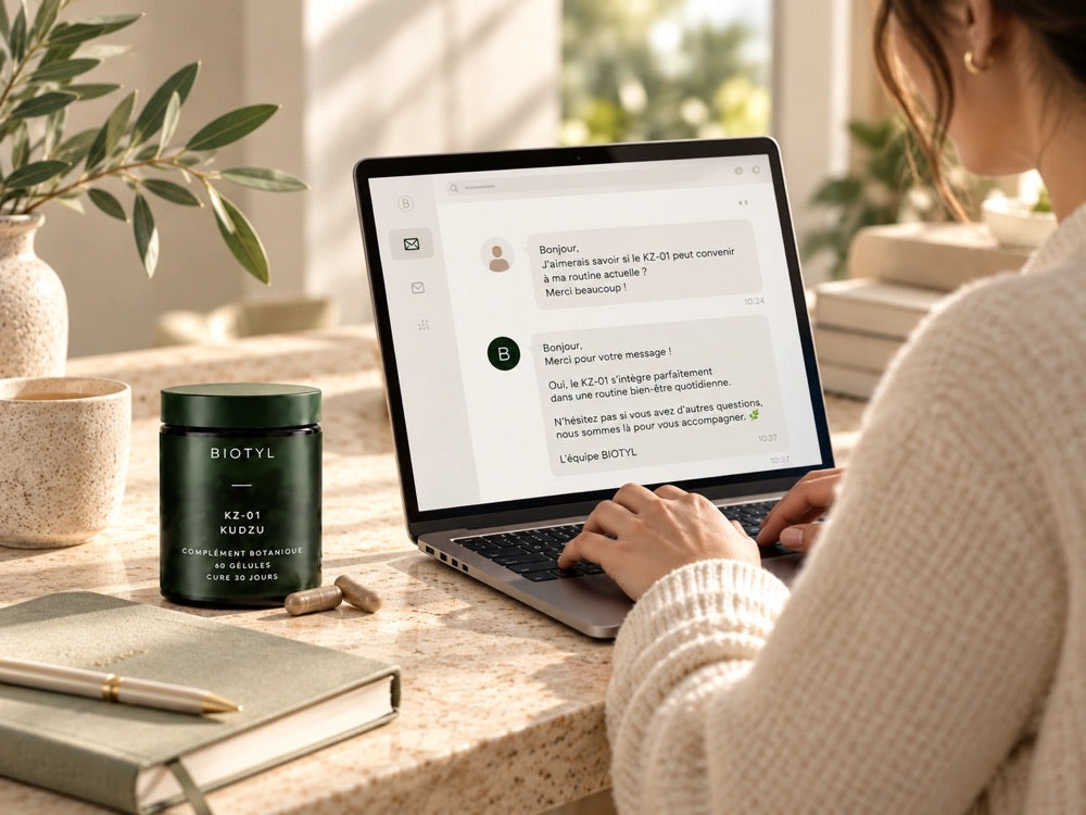 Une cliente échange par email avec le SAV BIOTYL